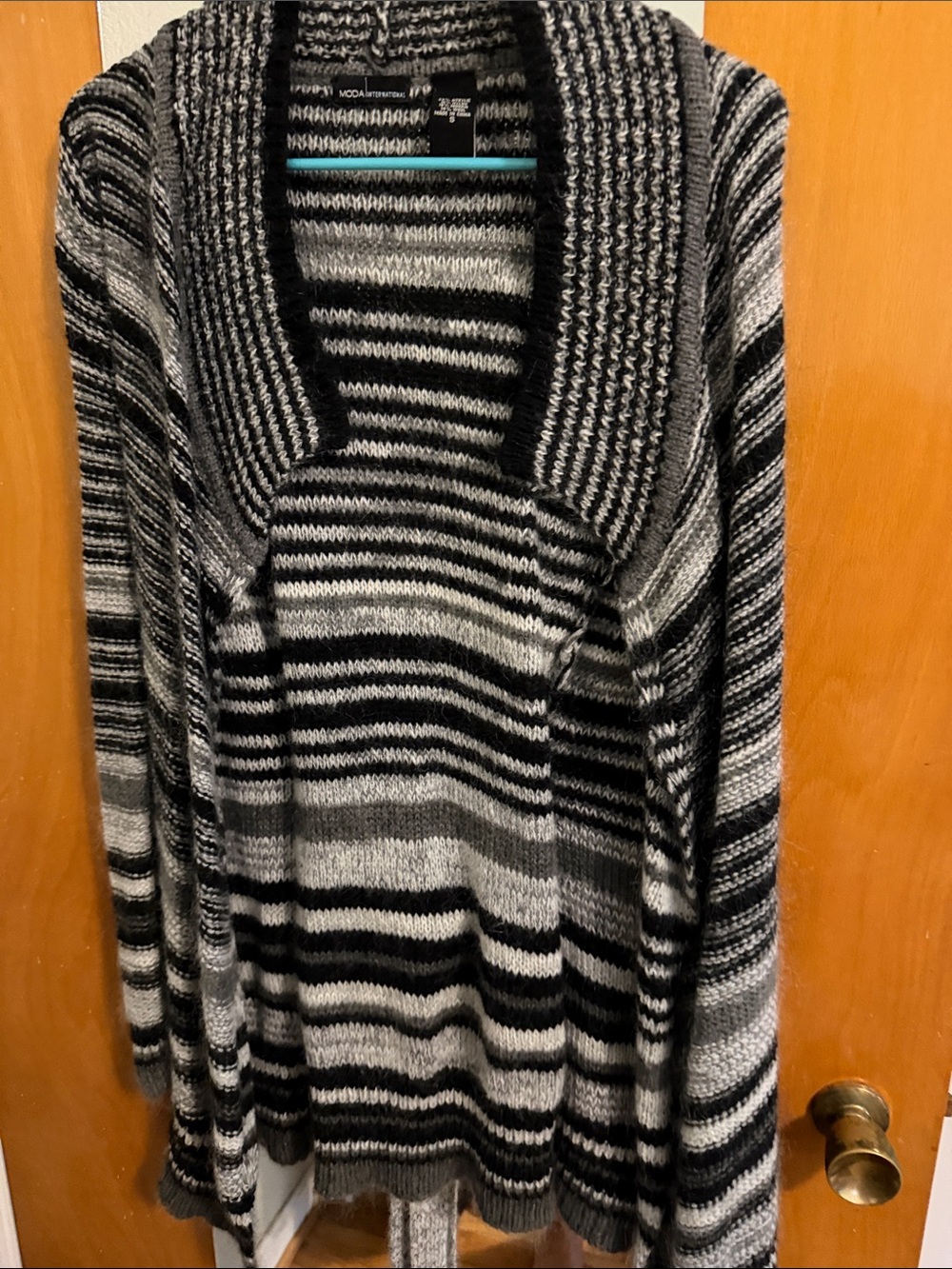 Moda International Black and Gray Striped Cowl Sweater